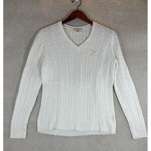 Fairway & Greene 100% Pima Cotton White V-Neck Sweater Valhalla Golf Club Size M